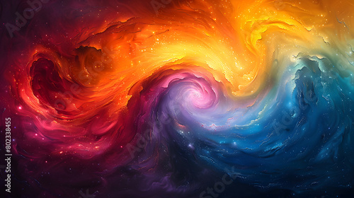 This digital painting features majestic cosmic swirls merging fiery orange with cool blue, creating a stunning visual metaphor for a dynamic universe photo