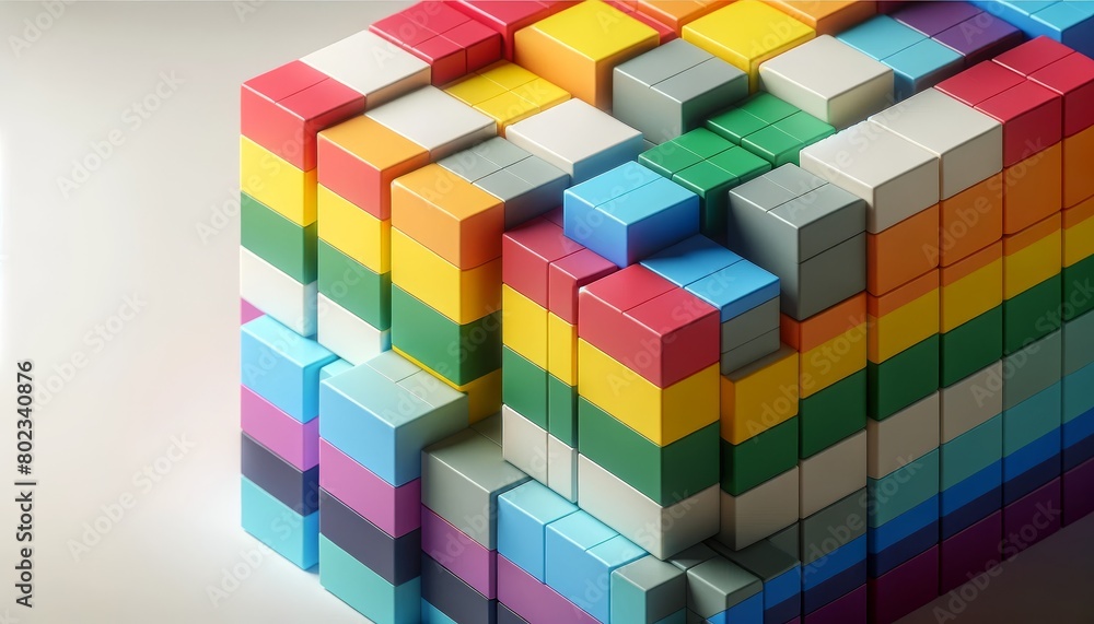 A colorful cube made of blocks with a rainbow pattern. The blocks are stacked on top of each other in a way that they look like they are falling apart. Concept of chaos and disarray A colorful cube made of blocks with a rainbow pattern. The blocks are stacked on top of each other in a way that they look like they are falling apart. Concept of chaos and disarray