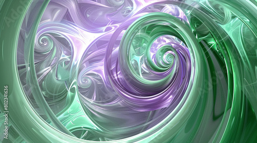 dynamic circular swirls of emerald green and lavender, ideal for an elegant abstract background
