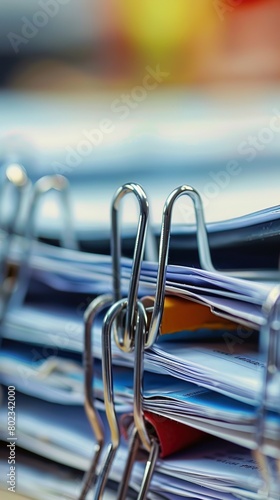 A close up of a binder clip holding together pages of a research paper, symbolizing organization and academic rigor