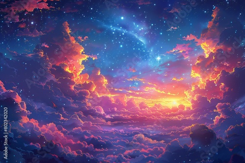 Fantasy background with nebula and starry sky, Vector illustration