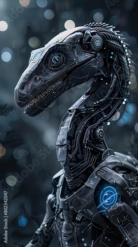 A cybernetic Velociraptor, components revealing hightech integration, representing the apex of evolution and innovation © Shutter2U