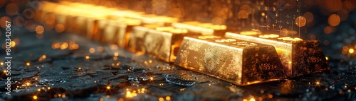Shiny gold bars with holographic digital asset charts, showcasing the fusion of tangible and virtual wealth