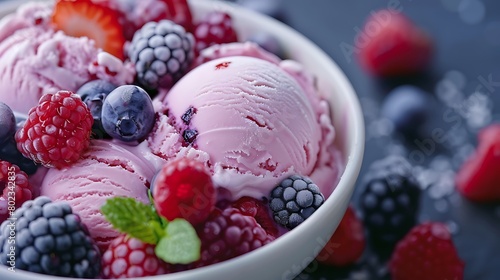 Cold ice cream and berries