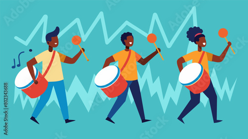 The rhythmic pulse of drums igniting a sense of pride and empowerment a the marchers as they honor the legacy of Juneteenth.. Vector illustration