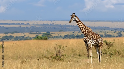 Giraffe in masai mara in wildlife photo