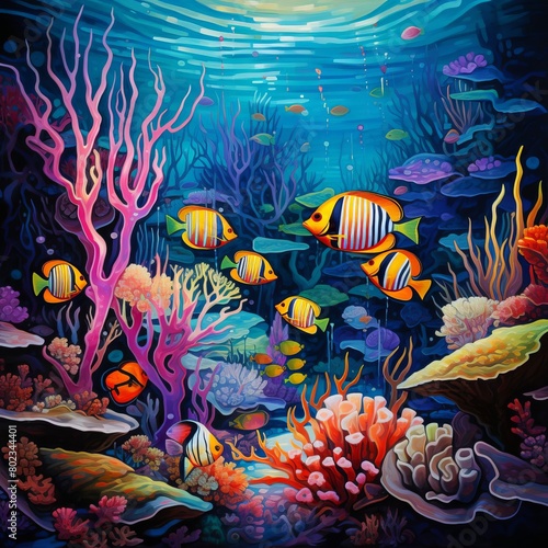 a coral reef with a variety of fish swimming around