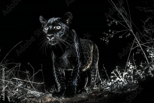 Black panther (Panthera pardus) in the darkness photo