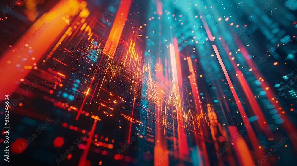A colorful image of a cityscape with red, blue, and yellow lines. The image is abstract and has a futuristic feel to it A colorful image of a cityscape with red, blue, and yellow lines. The image is abstract and has a futuristic feel to it