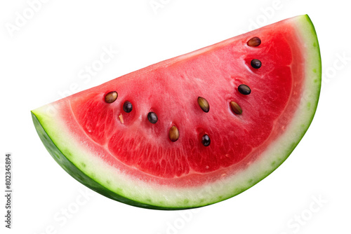 Isolated Slice of Watermelon: A refreshing slice of watermelon isolated on a transparent background, perfect for summer-themed illustrations and fruit salad recipes. 