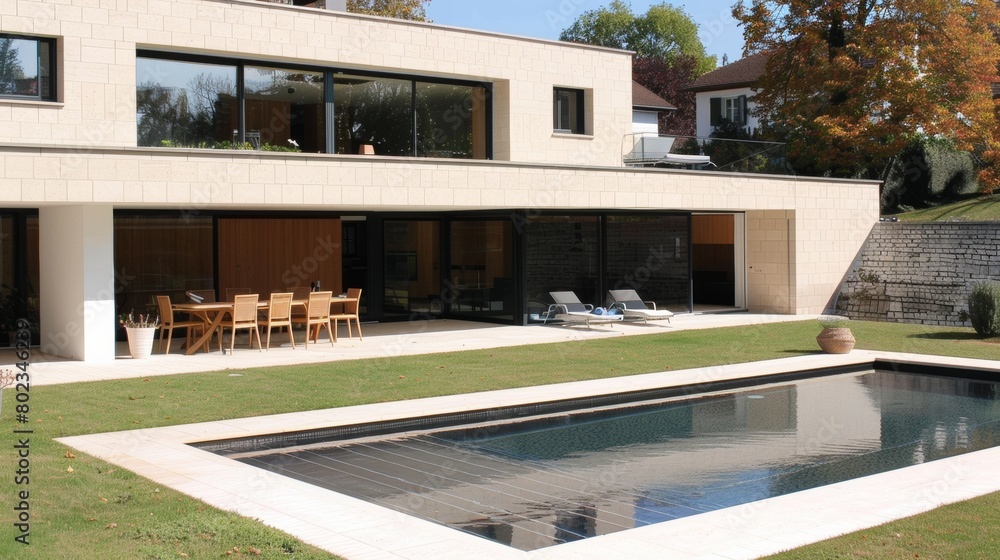 Fototapeta premium Backyard of a modern country house with a swimming pool