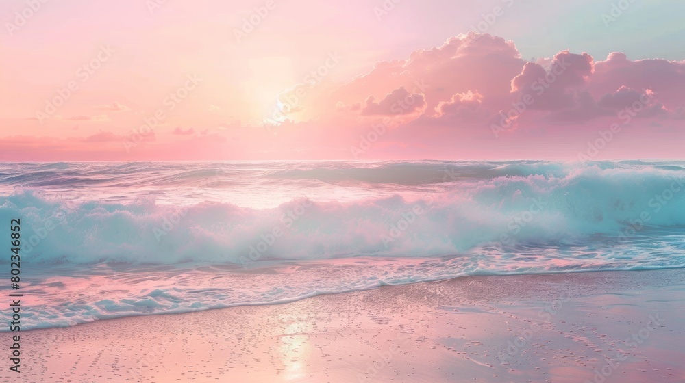Dreamy and ethereal panoramic background of a tranquil seaside sunset