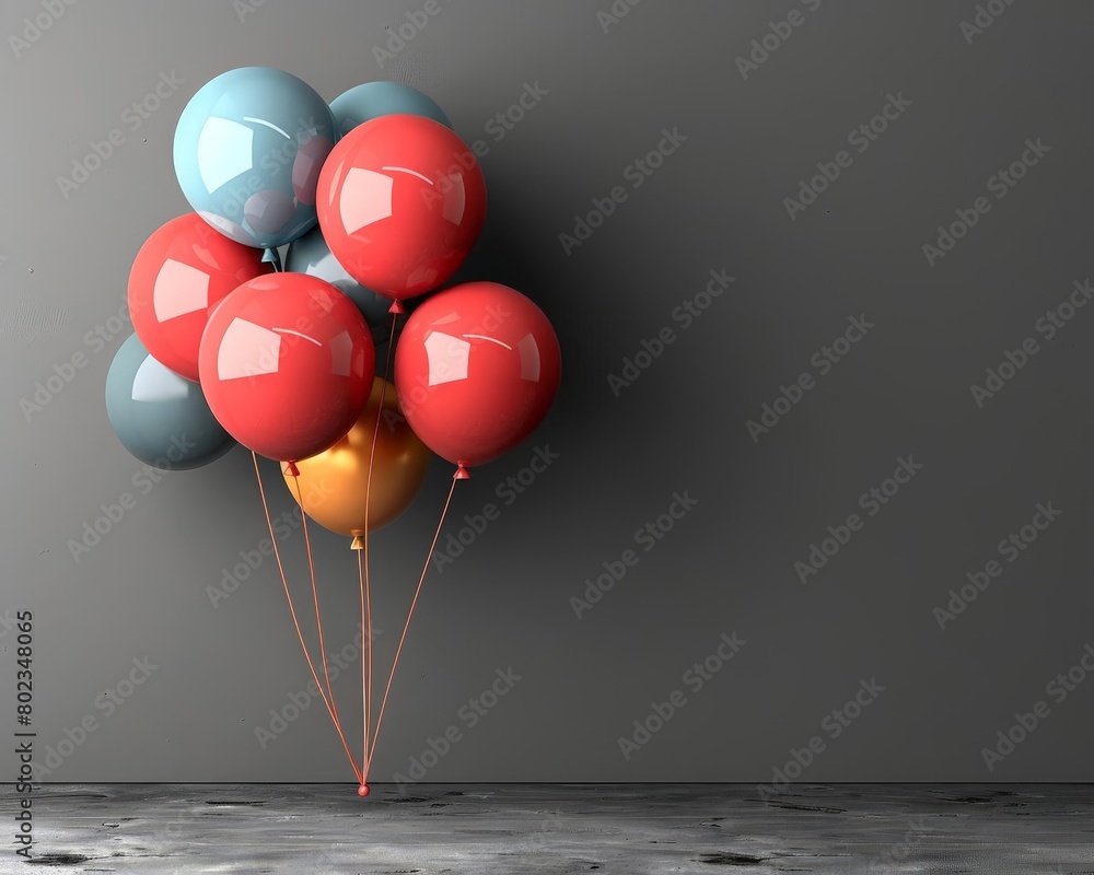 Sleek party scene featuring a cluster of bright balloons on a monochrome background with ample copy space Sleek party scene featuring a cluster of bright balloons on a monochrome background with ample copy space