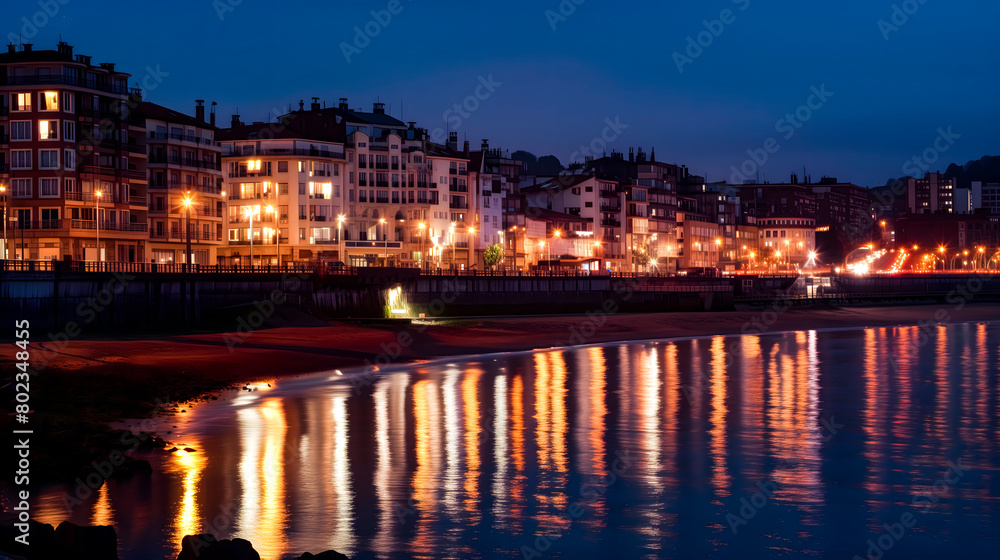 Night landscape in a coastal city.