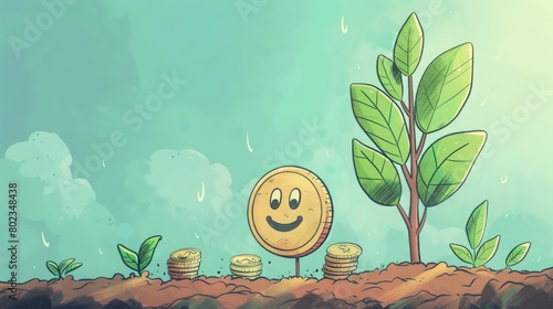 A cartoon image of a plant growing out of a pile of money.