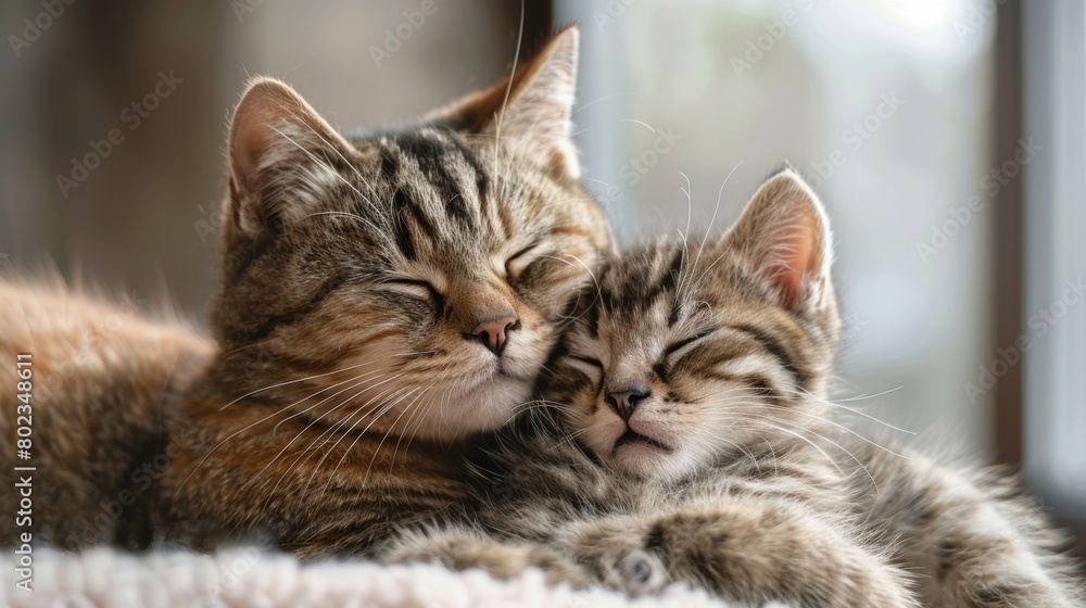 Happy Mothers Day with cute mom cat and kitty feel love Happy Mothers Day with cute mom cat and kitty feel love