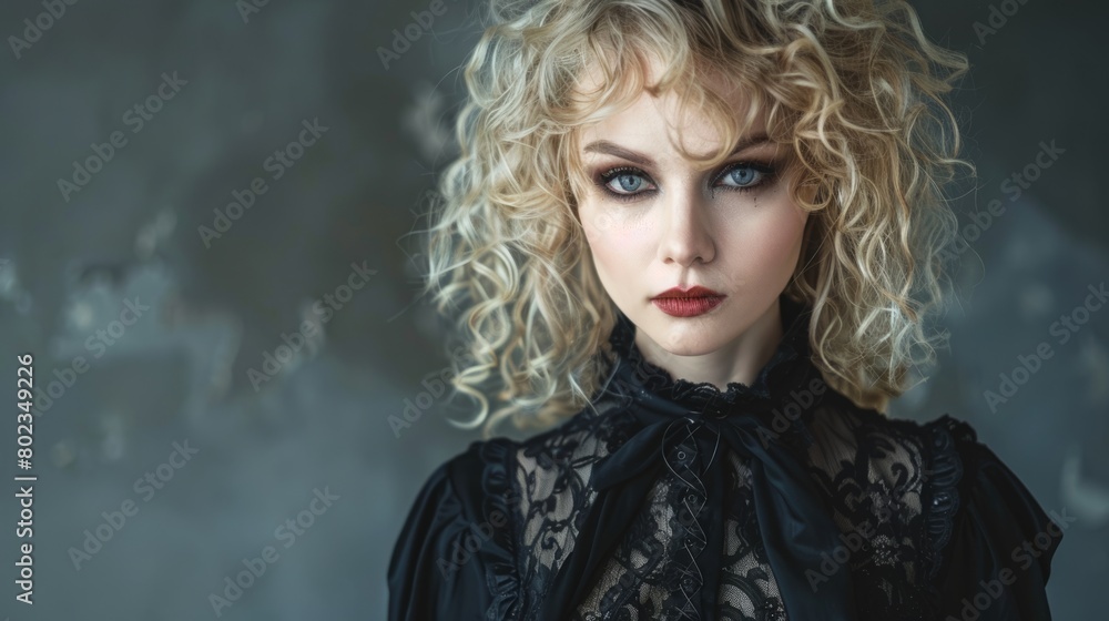 Adult White Woman with Blond Curly Hair Goth style Illustration. Adult White Woman with Blond Curly Hair Goth style Illustration.
