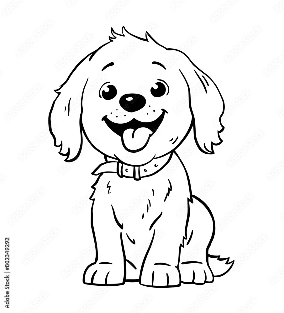 Cute domestic dog puppy. Friendly funny pet. Face puppy animal. Cartoon vector illustration. Hand drawn outline. Black and white sketch Cute domestic dog puppy. Friendly funny pet. Face puppy animal. Cartoon vector illustration. Hand drawn outline. Black and white sketch