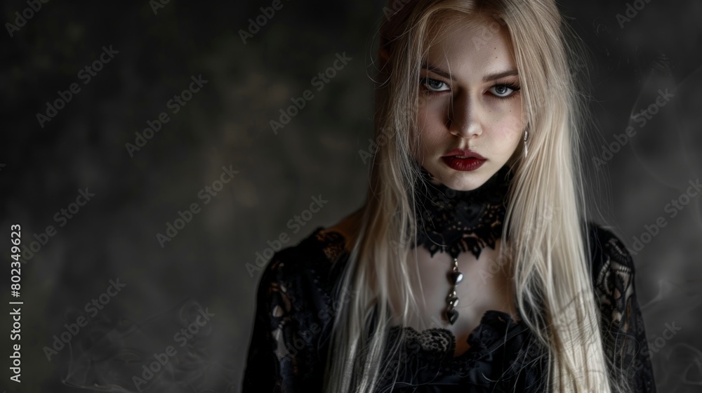 Adult White Woman with Blond Straight Hair Goth style Illustration. Adult White Woman with Blond Straight Hair Goth style Illustration.