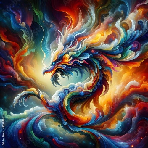 Fusion flare dragon Abstract Colorful Shape of vibrant hues and dynamic Background © MDSAIDE