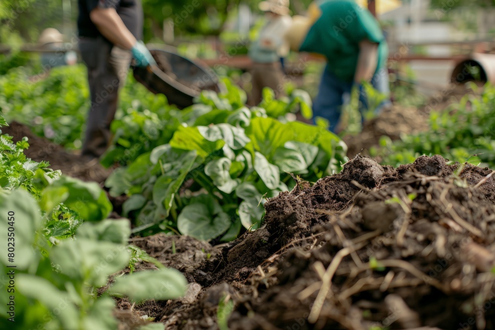 Adding green waste to compost in backyard Adding green waste to compost in backyard