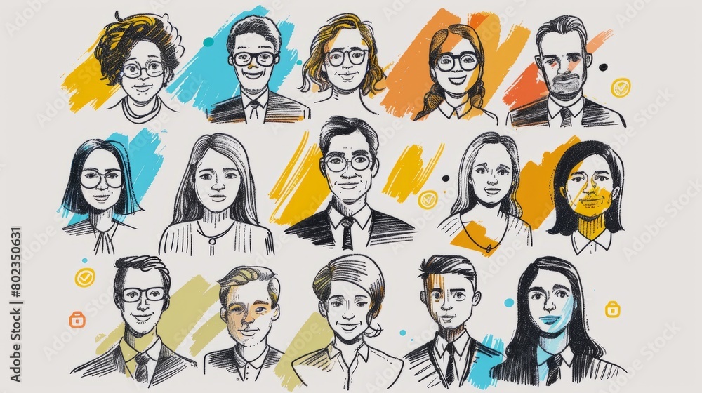 A diverse group of people of different ethnicities and genders with different hairstyles and clothing. A diverse group of people of different ethnicities and genders with different hairstyles and clothing.