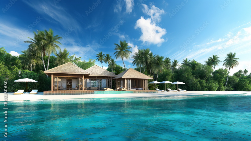 Secret Tropical Island, Luxurious Villas on Turquoise Sea Shore