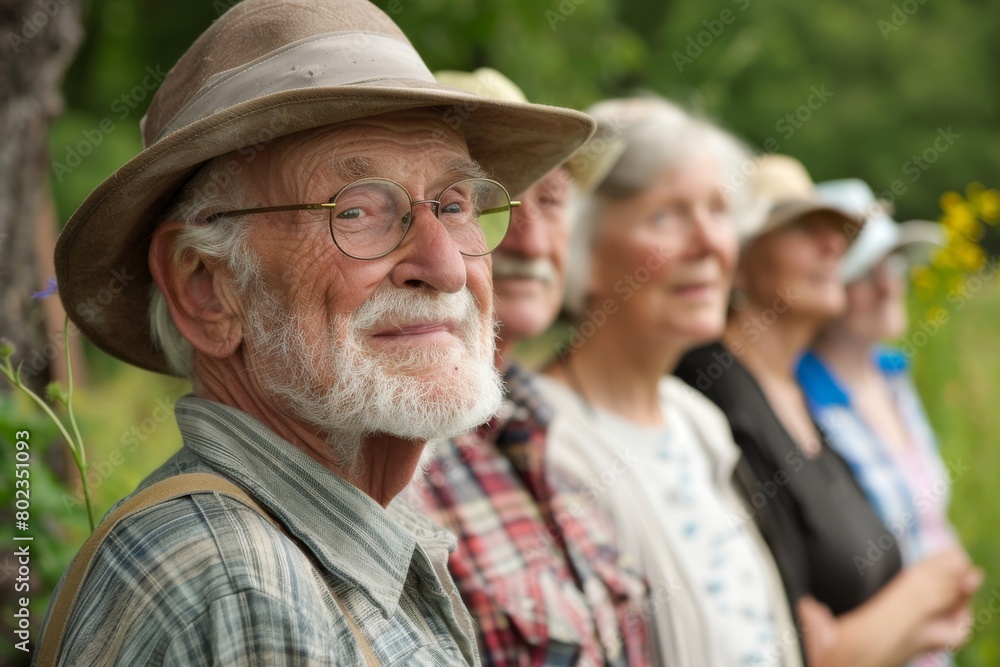 Group of seniors in the park. Selective focus on the man Group of seniors in the park. Selective focus on the man