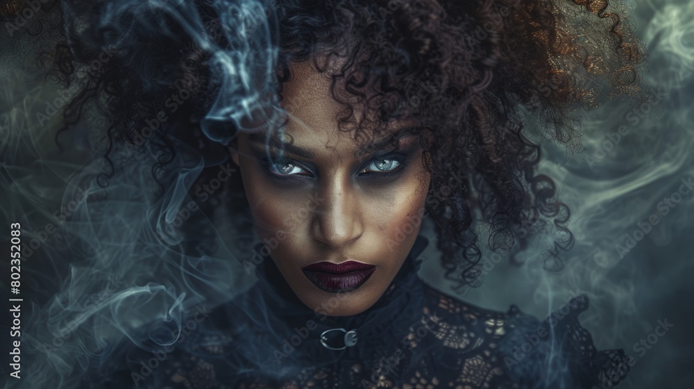 Old Black Woman with Brown Curly Hair Goth style Illustration. Old Black Woman with Brown Curly Hair Goth style Illustration.