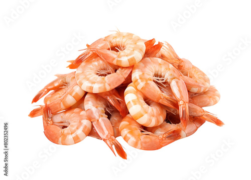 A pile of succulent cooked shrimps, ready to be enjoyed, against a white background. Generative AI