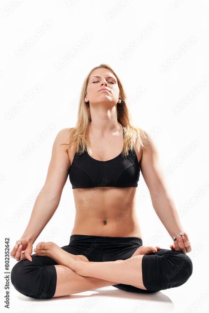 Blonde athelete build woman relaxing Blonde athelete build woman relaxing