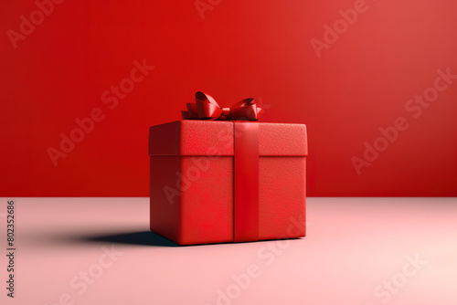 Wallpaper Mural One red gift box with red ribbon bow on pink and red background with place for text. Valentine's Day, Happy New Year, Merry Christmas. Shopping Sale. Torontodigital.ca