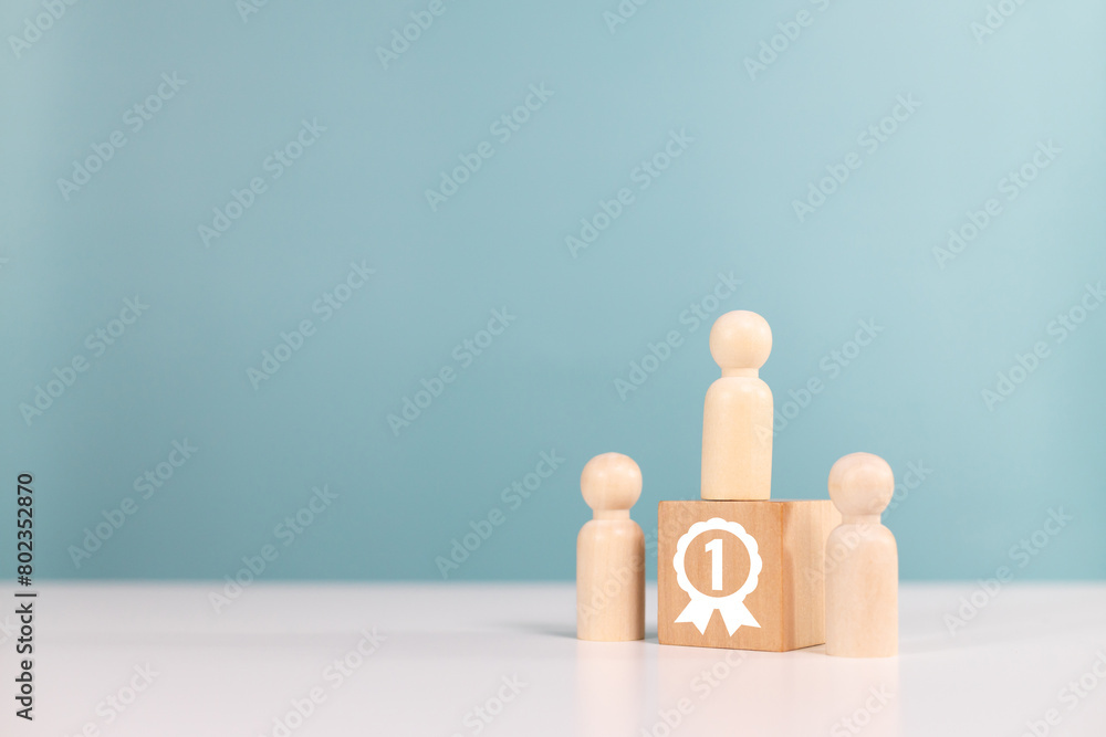 © sichon - Concept of success, winner and victory in business. Wooden figurines person standing on award podium. Leadership and superiority © sichon - Concept of success, winner and victory in business. Wooden figurines person standing on award podium. Leadership and superiority