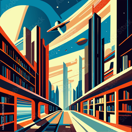 books of the future in perspective  vector illustration flat 2