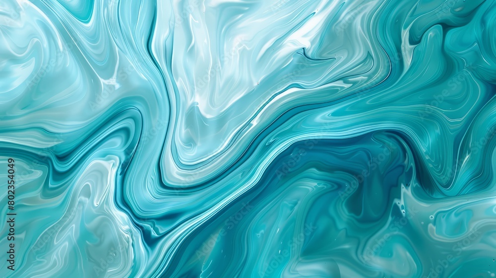 Background features an abstract composition of swirling turquoise and white shapes, reminiscent of marbled stone. Abstract, fluid, marbled, turquoise, elegant, Background, Wallpaper