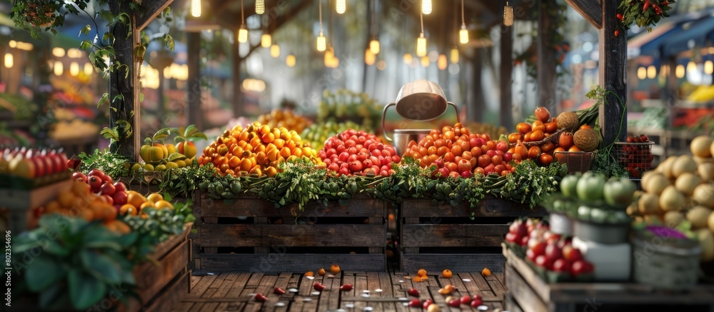 Vibrant D Rendering of a Farmers Market Vendor Showcasing Fresh Produce