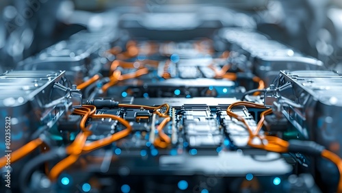 Detailed View of the Wiring Connections in an Electric Car Lithium Battery Pack. Concept Electric Vehicles, Lithium Battery Pack, Wiring Connections, Detailed View, Technology photo