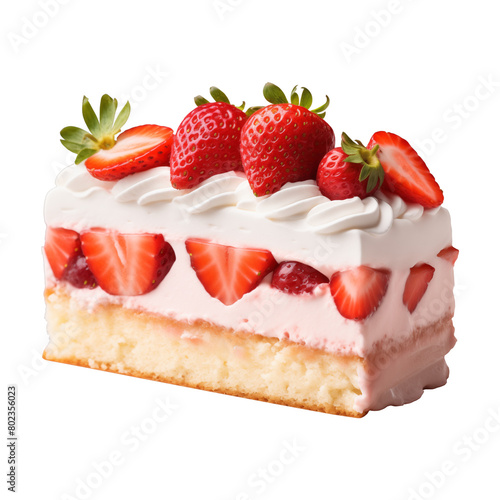 Strawberry cake slice isolated on transparent or white background, png