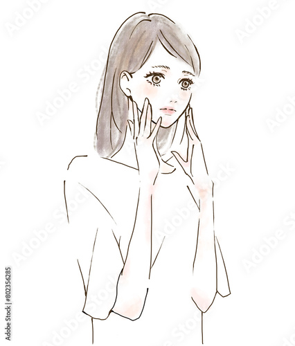 Obraz na płótnie 肌ストレスに悩む女性のイラスト 水彩風 w salonie