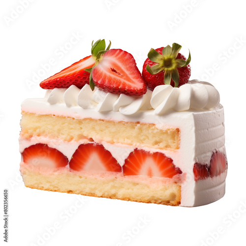 Piece of strawberry cake isolated on transparent or white background, png