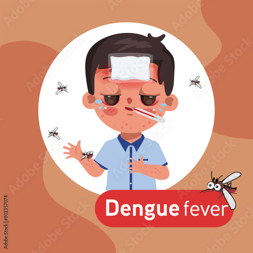 Dengue fever. Boy high fever and a red rash on her arms. children bitten by mosquitoes, Zika virus ,malaria or yellow fever.