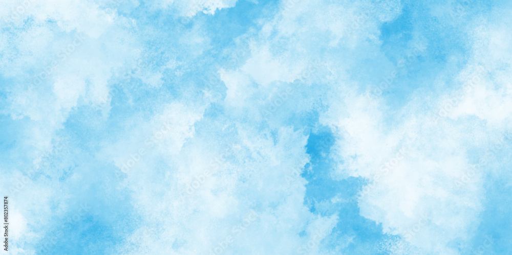 Obraz premium The summer heaven is colorful clearing day Good weather and beautiful nature in the morning, Blue sky with white cloud. Creative light sky blue shades aquarelle background.
