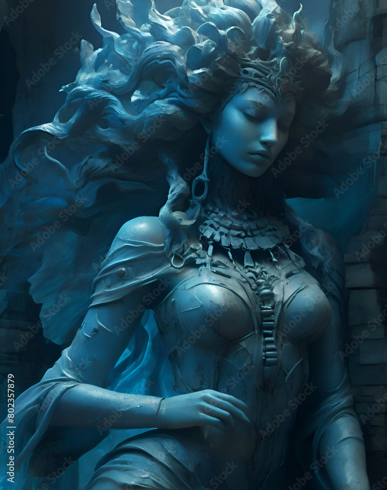 lost world Atlantida, piece of Atlatnic temple underwater with female sculpture. Ai generated lost world Atlantida, piece of Atlatnic temple underwater with female sculpture. Ai generated
