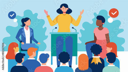 A neurodivergent activist leads a workshop on disability rights and selfadvocacy empowering others to speak up and fight for their rights.. Vector illustration