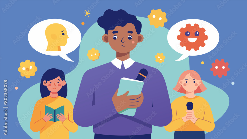 In a safe space at a university a student with dissociative identity disorder shares a powerful spoken word piece about the experiences of living with. Vector illustration