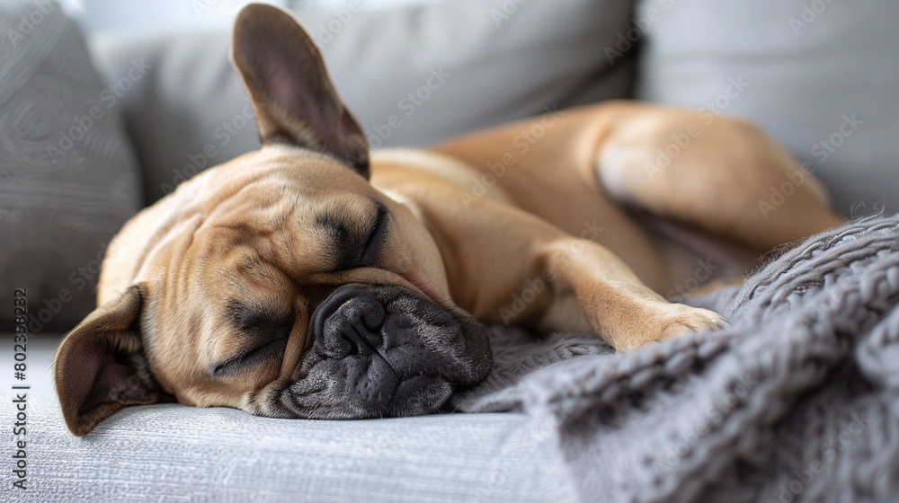 Cheerful French Bulldog Napping on Sofa - Pet Relaxation Cheerful French Bulldog Napping on Sofa - Pet Relaxation