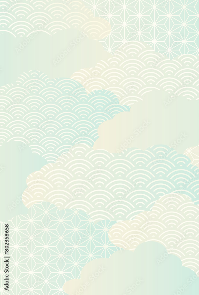 Fototapeta premium お中元 暑中見舞い 和柄 雲の背景 縦