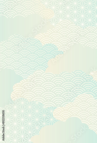 お中元　暑中見舞い 和柄　雲の背景　縦