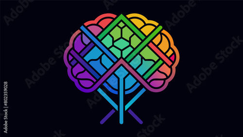 A neon rainbow of lines and shapes intertwine to form the structure of a brain representing the way in which ketamine can break down barriers and open.