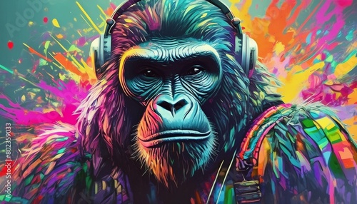 Gorilla, animal, digital art, background, material, image, digital, Generative AI